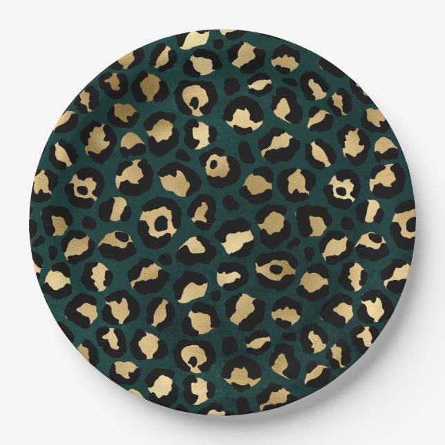 Assiettes En Carton Design turquoise et Gold Leopard Series 1 (Devant)