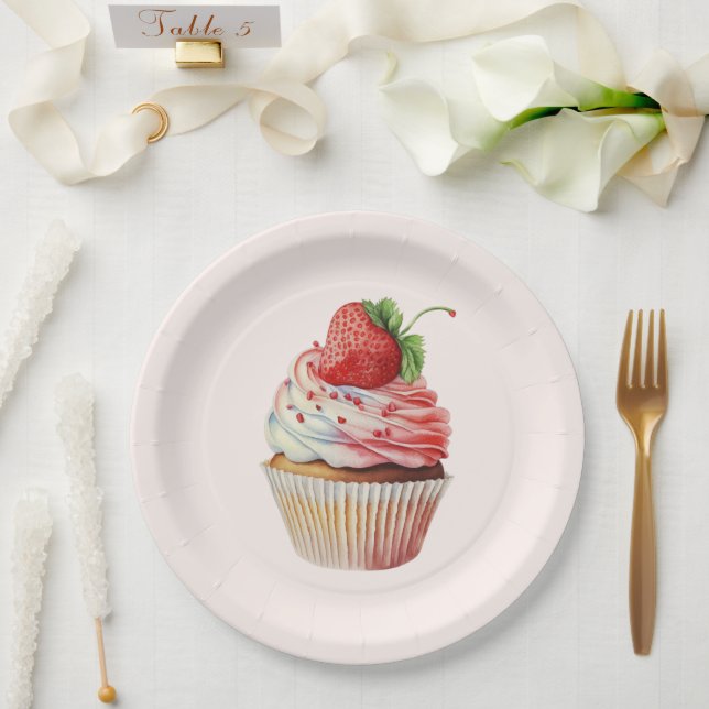Assiettes En Carton Dessert sucré à la fraise Cupcake (Mariage)