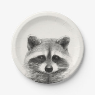 Assiettes En Carton Dessin au crayon de Raccoon