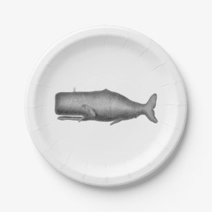 Assiettes En Carton Dessin de baleine du XIXe siècle de style vintage