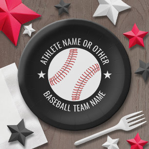 Assiettes En Carton Dessin de baseball avec l'équipe et le nom de l'a