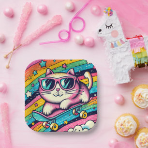 Assiettes En Carton Dessin de chat Anniversaire de enfant