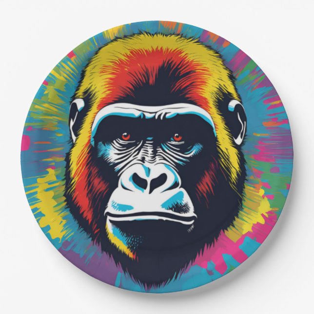 Assiettes En Carton Dessin de dessin de peinture Gorilla Pop (Devant)