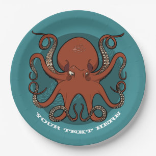Assiettes En Carton Dessin de Tentacles de pieuvre rouge de Fierce