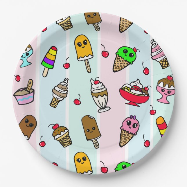 Assiettes En Carton Dessin de Whimsical Ice Cream Girl's Birthday Part (Devant)