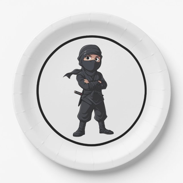 Assiettes En Carton Dessin Ninja Guerriers Garçons fête d'anniversaire (Devant)