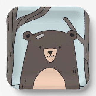 Assiettes En Carton Dessin simple mignon de l'ours dans la partie Wood