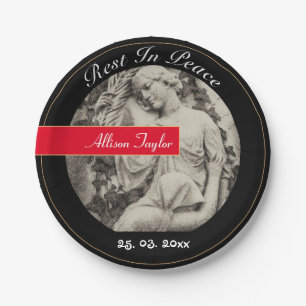 Assiettes En Carton Deuil avec Ange / Mémorial, Funérailles, Vintage