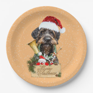 Assiettes En Carton Deutsch Drahthaar, Joyeux Noël ! Bouton aimanté 