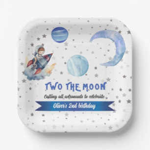 Assiettes En Carton Deux à la Lune Fusée Espace Garçon 2e Anniversaire
