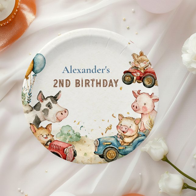 Assiettes En Carton Deux animaux de ferme rapides 2e anniversaire (Créateur téléchargé)