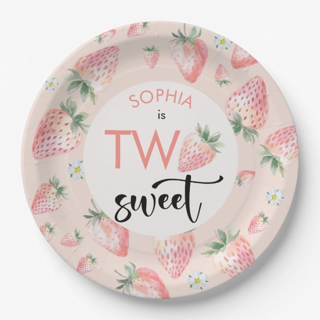 Assiettes En Carton Deux anniversaire de enfant de fraise sucrée (Devant)