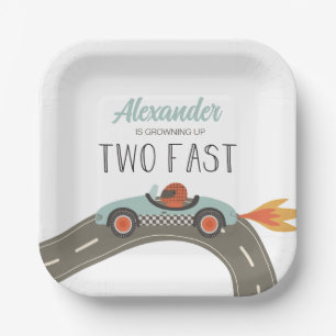 Assiettes En Carton Deux Anniversaire de voiture de course BLEU rapide