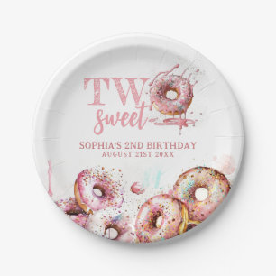 Assiettes En Carton Deux beignets roses douces fille 2e anniversaire