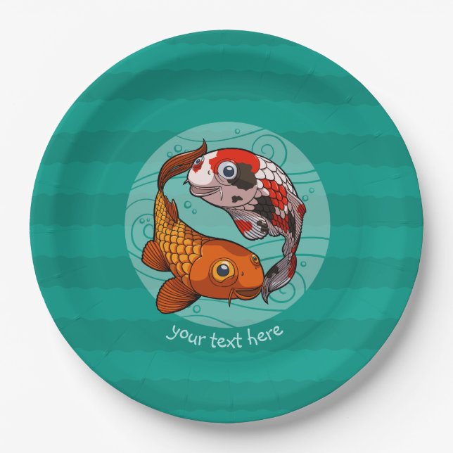 Assiettes En Carton Deux Carpe De Bain Koi Conviviale Avec Texte (Devant)