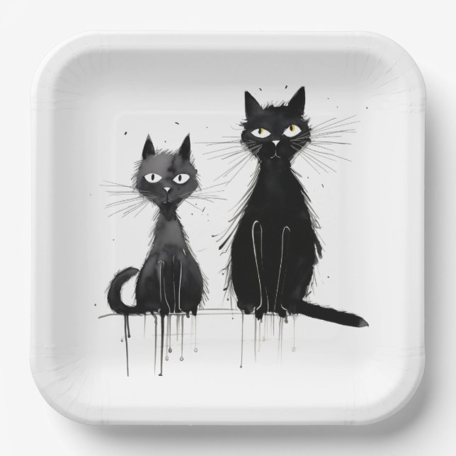 Assiettes En Carton Deux chats noirs (Recto)