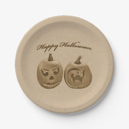 Assiettes En Carton Deux citrouilles Joyeux Halloween