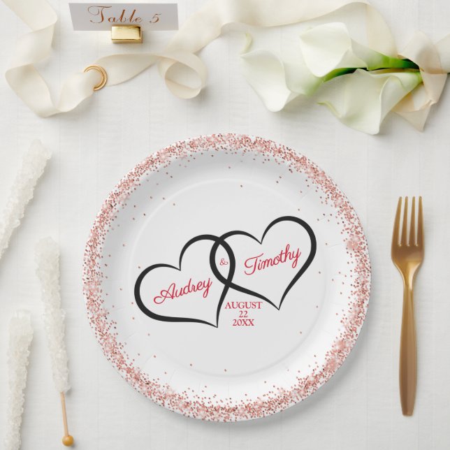 Assiettes En Carton Deux cœurs un amour Mariage Personnalisé (Mariage)