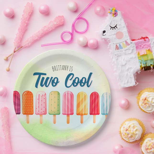 Assiettes En Carton Deux Cool Cute Popsicles Deuxième Anniversaire (Fête)