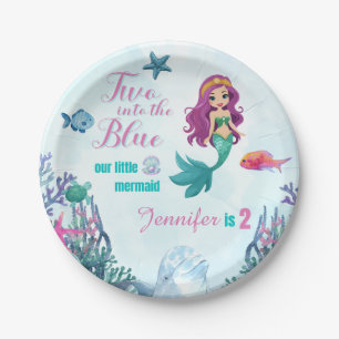 Assiettes En Carton Deux dans le bleu Purpl Mermaid Girls 2e anniversa