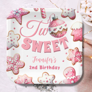 Assiettes En Carton Deux douce fille rose biscuit Noël 2e anniversaire