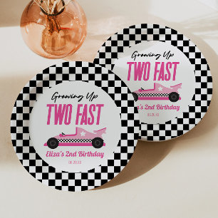 Assiettes En Carton Deux Fast Pink Race Car 2e fête d'anniversaire