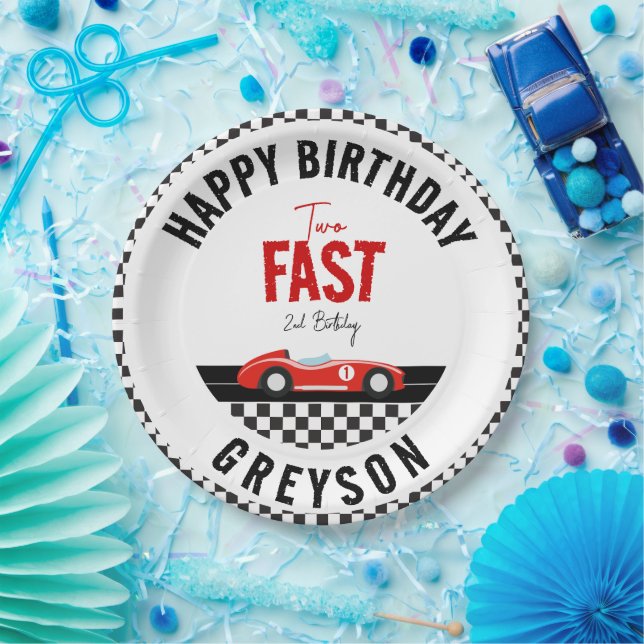 Assiettes En Carton Deux Fast Race Car Boy 2e fête d'anniversaire (Fête)