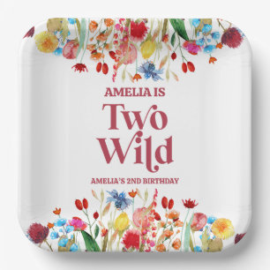 Assiettes En Carton Deux Fleurs sauvages sauvages Deuxième fête d'anni