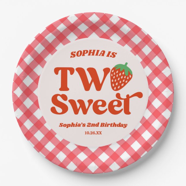 Assiettes En Carton Deux fruits sucrés aux fraises 2e fête d'anniversa (Devant)