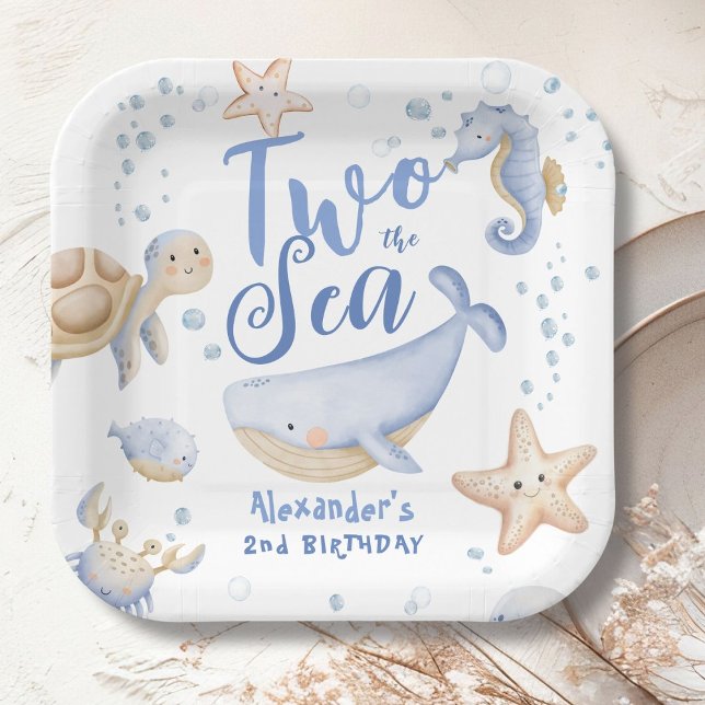 Assiettes En Carton DEUX Mer 2e anniversaire Boy Blue Cute Ocean (Créateur téléchargé)