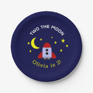 Assiettes En Carton Deux Moon Space Rocket Ship 2e anniversaire