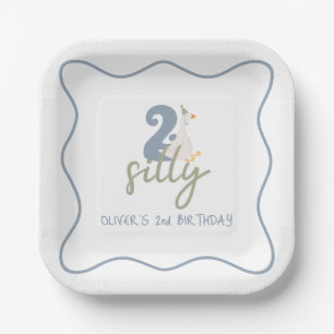 Assiettes En Carton Deux oies idiotes bleu et vert 2e anniversaire