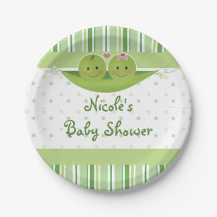 Assiettes En Carton Deux petits pois dans Pod Twins Baby shower Party