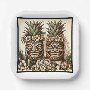 Assiettes En Carton Deux pièces Gay Ananas Tiki Head Mariage rétro