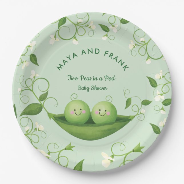 Assiettes En Carton Deux pois dans un Baby shower de pois (Devant)