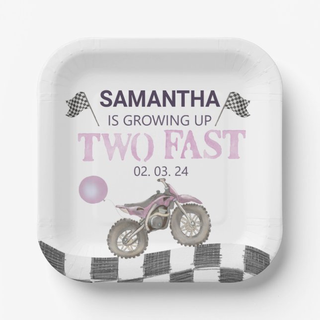 Assiettes En Carton Deux Rapides Anniversaire Dirt Vélo Thème (Recto)