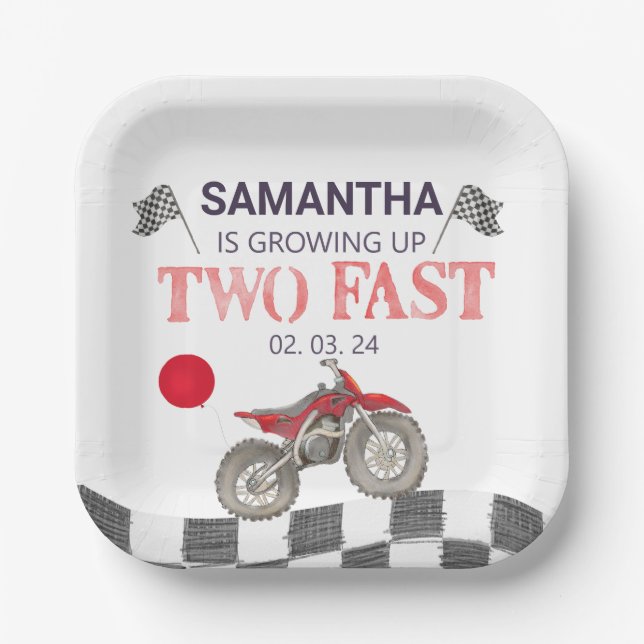 Assiettes En Carton Deux Rapides Anniversaire Dirt Vélo Thème (Recto)