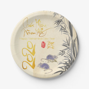 Assiettes En Carton Deux Rats Bambou Parti du Nouvel An Vietnamien 202
