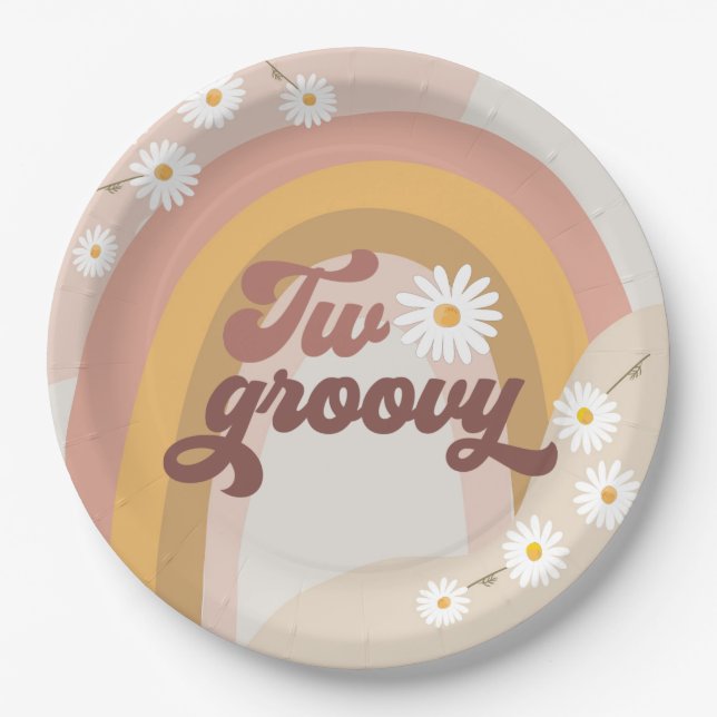 Assiettes En Carton Deux Retro Super Hippie Daisy Girl 2e anniversaire (Devant)