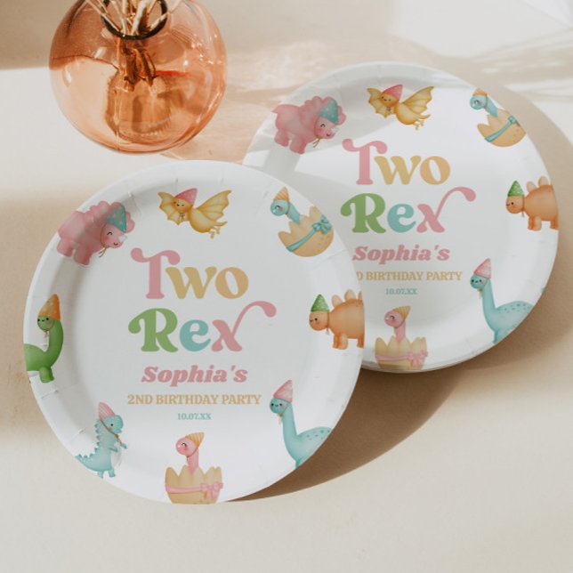 Assiettes En Carton Deux Rex Dinosaur 2ème fête d'anniversaire (Créateur téléchargé)