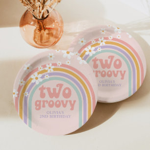 Assiettes En Carton deux Super Pastel arc-en-ciel 2E anniversaire
