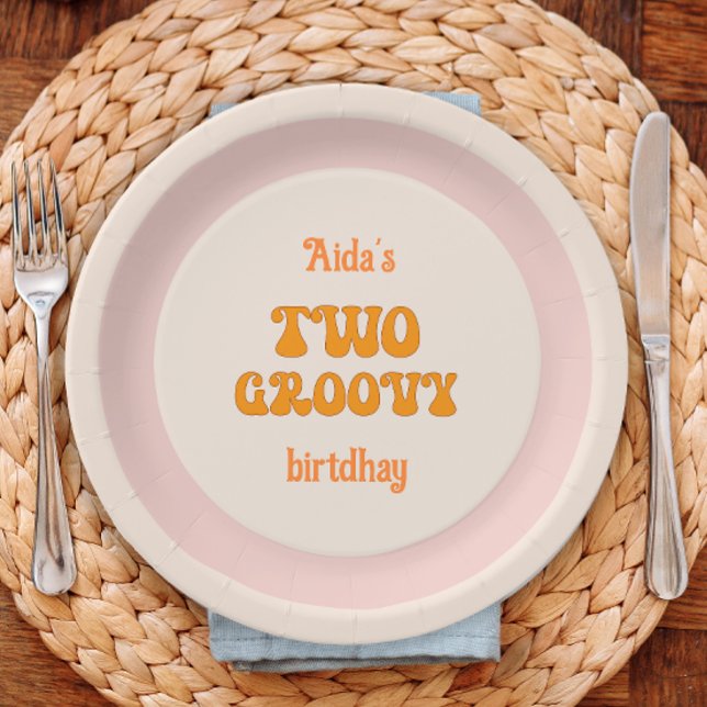 Assiettes En Carton Deux Super Retro Floral 2e anniversaire (Créateur téléchargé)
