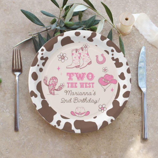 Assiettes En Carton Deux West Cowgirl rose brun 2ème anniversaire (Créateur téléchargé)
