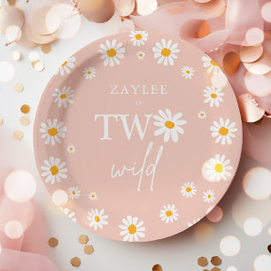 Assiettes En Carton Deux Wild 2e fête d'anniversaire Boho Retro Daisy