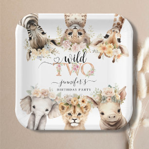 Assiettes En Carton Deux Wild Safari Girl 2e plaque de papier d'annive