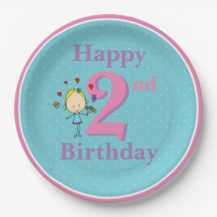 Assiettes En Carton Deuxième anniversaire, deux ans, fille
