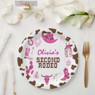 Assiettes En Carton Deuxième Rodéo Rose Cow-boy de l'Ouest 2ème Annive