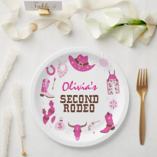 Assiettes En Carton Deuxième Rodéo Rose Western Cowboy 2e anniversaire