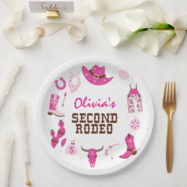 Assiettes En Carton Deuxième Rodéo Rose Western Cowboy 2e anniversaire (Mariage)