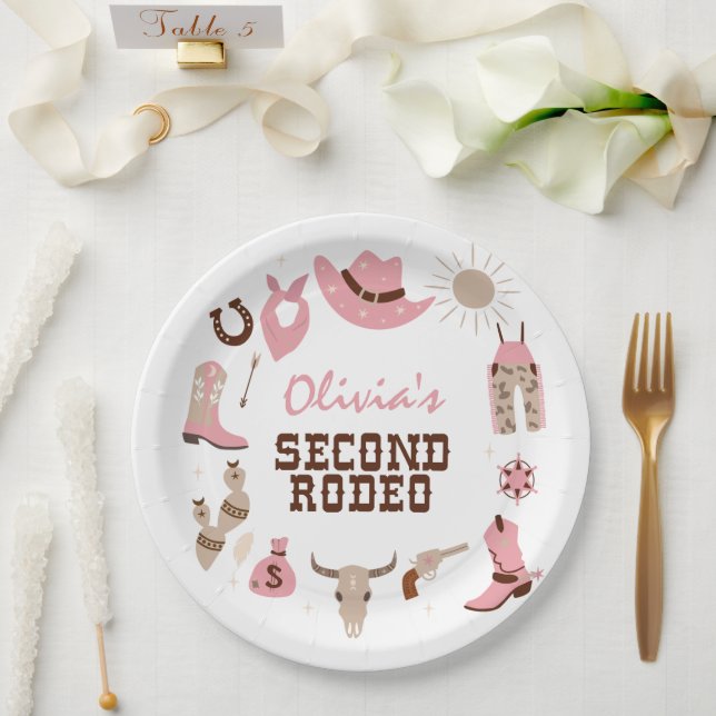 Assiettes En Carton Deuxième Rodéo Rose Western Cowboy 2e anniversaire (Mariage)